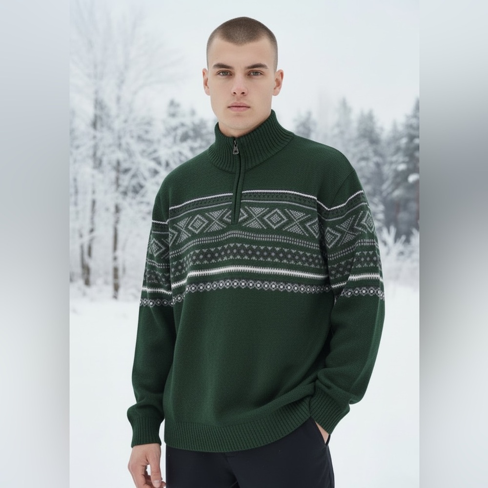 Weatherproof Vintage Men’s Fair Isle 1/4 Zip Sweater Green Size Large NWT